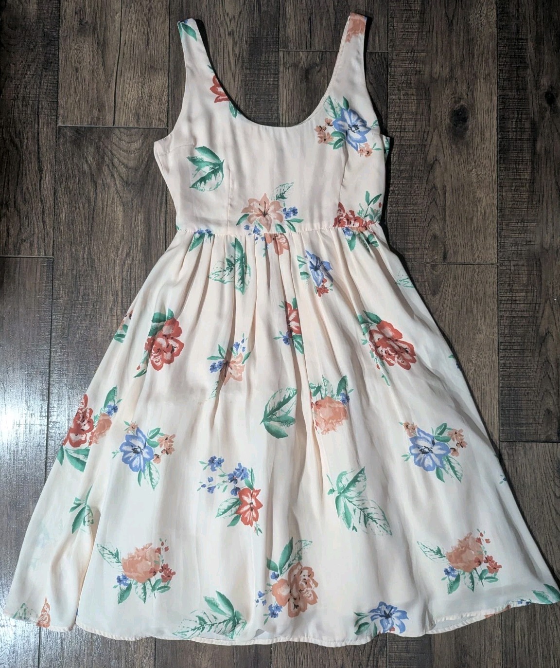 BB Dakota Women’s Soft Peach w/ Floral Fit & Flare Spring Dress Sz 6 Tulle Lined