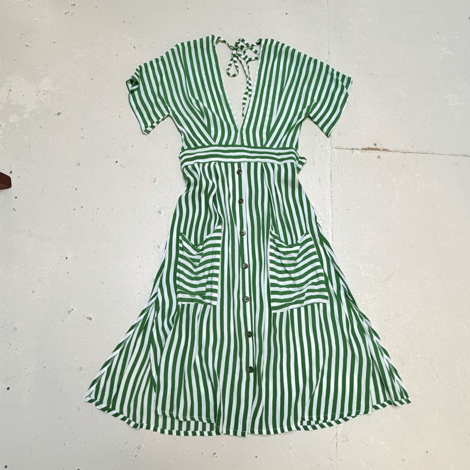 Faithfull The Brand Milan Midi Striped Dress Womens Size 4 Green Wedding Party