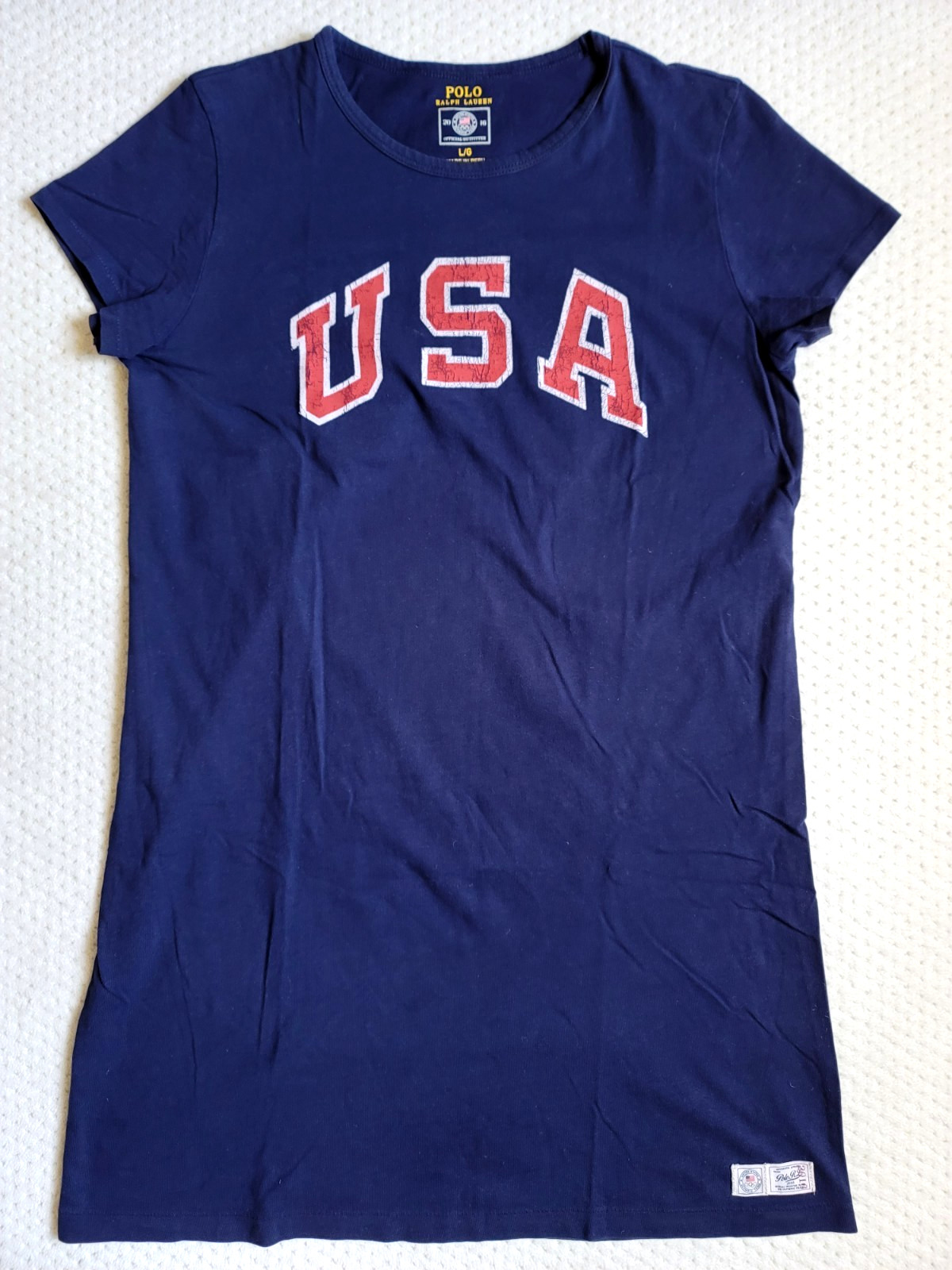 EUC Polo Ralph Lauren Team USA Cotton Jersey T-Shirt Dress Navy Blue Summer, L