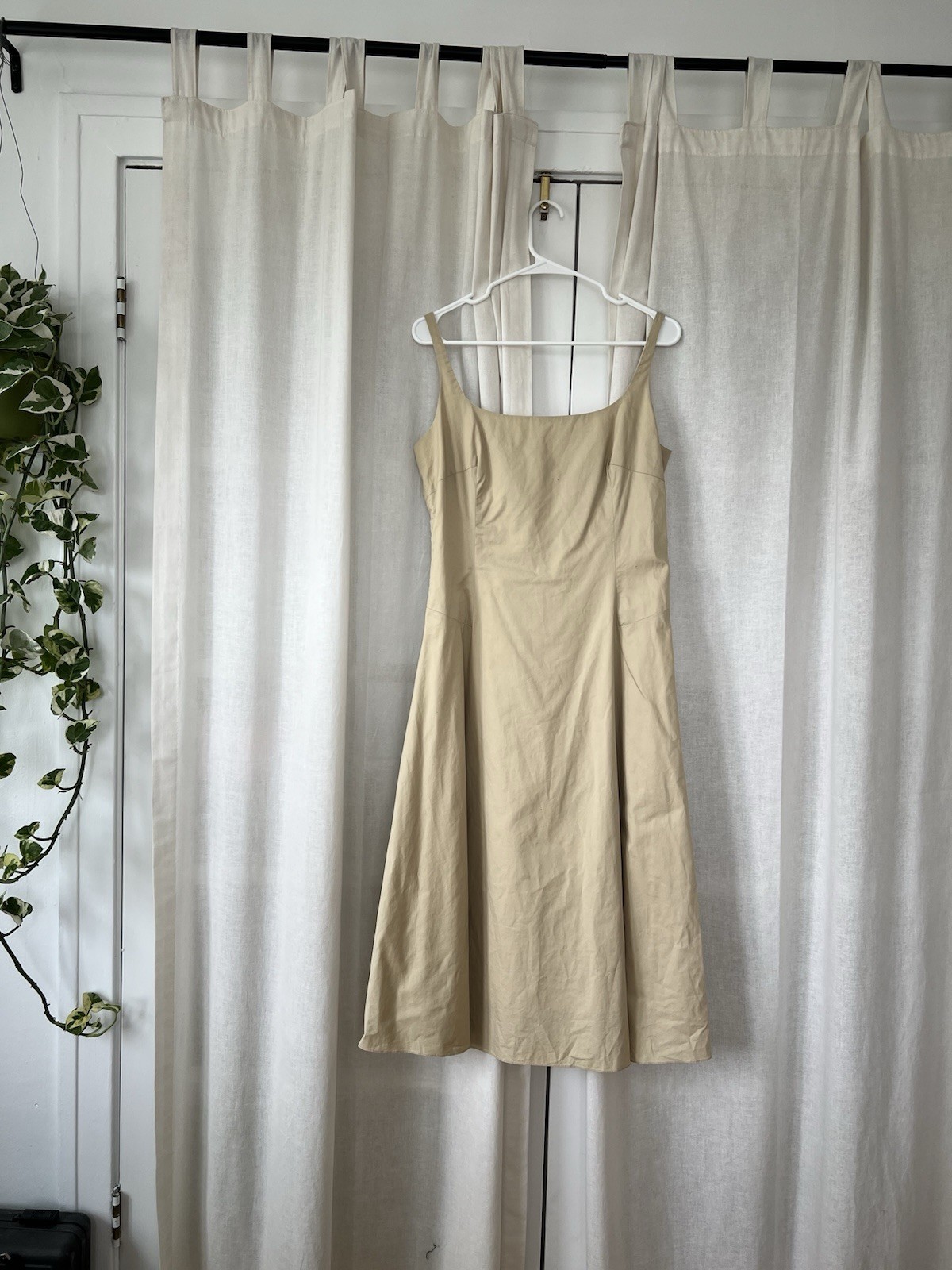 Vintage Gap Cotton Midi Cream Tan Beige Dress Fit And Flare Sz 12 Boho 2001