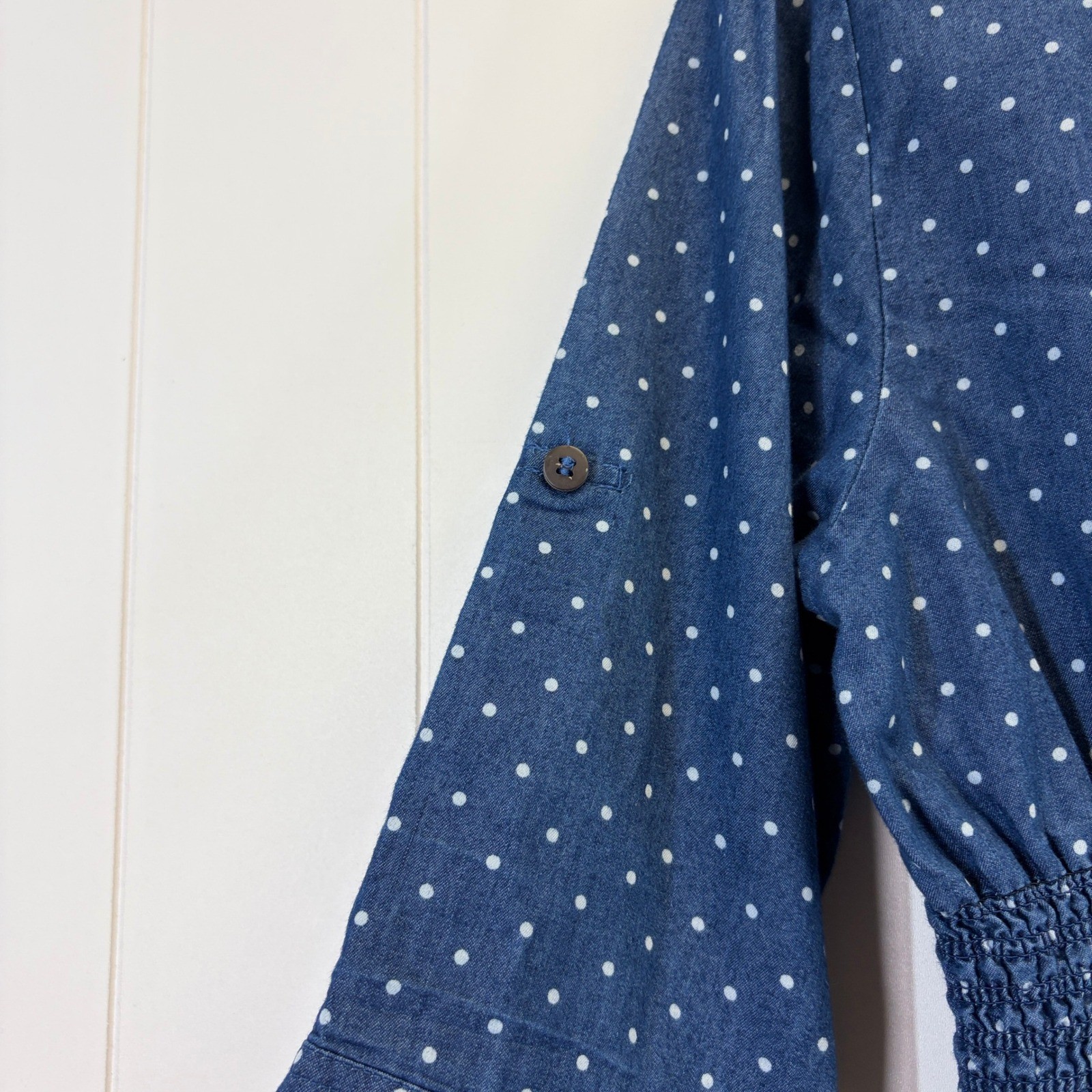 J Gee Rockabilly Polka Dot Chambray Denim Zip Front Dress Women XL Retro Classic