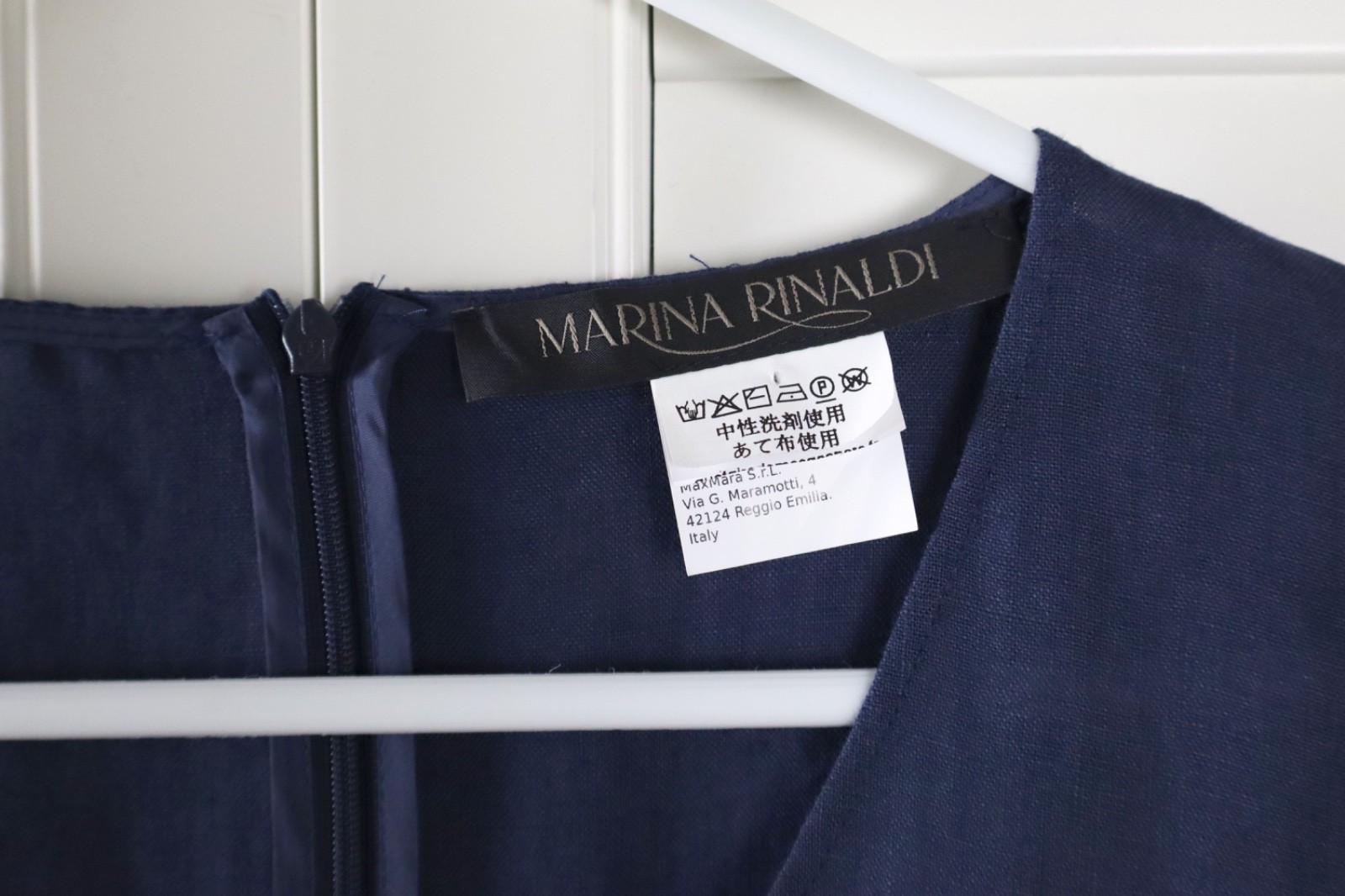 MARINA RINALDI $695 Solid Navy Linen V-Neck Tunic Dress Size 31 US 22