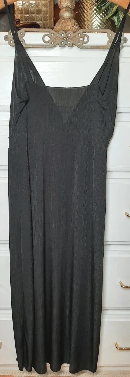 Black Semi Sheer Vneck Slip Dress Beach Cover-Up Maxi Dress Slit Thigh Size M