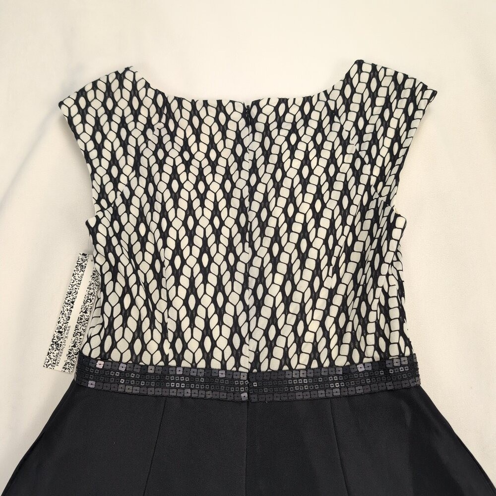 Kay Unger Black & Ivory A-Line Cocktail Dress Size 6 Beaded Waist