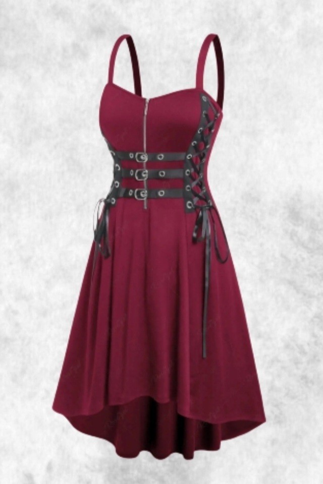 New Red Gothic Half Zip Front Triple Belt Corset Side Dress size 2XL 20 22 24