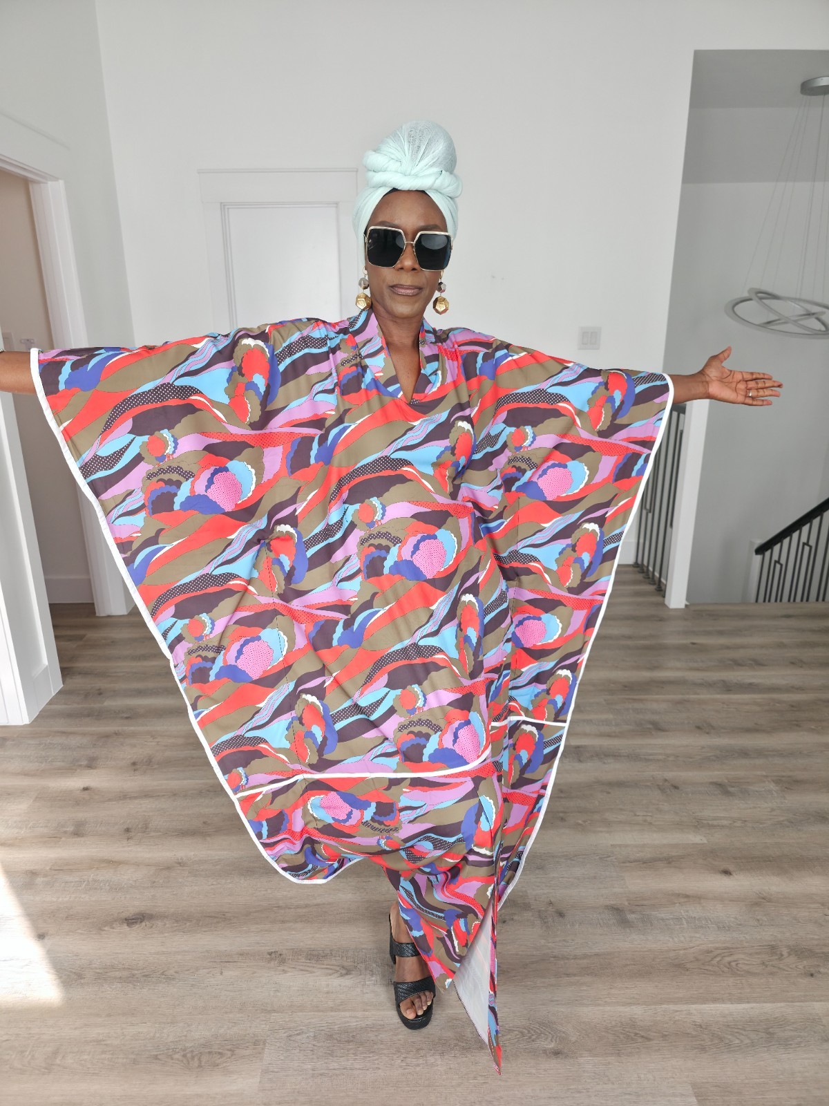 Abstract Print Viscose Kaftan Butterfly Sleeve Resort Wear