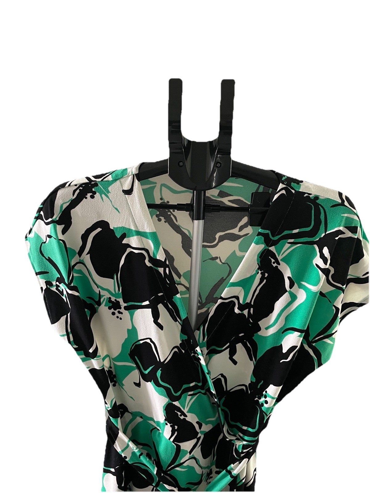 Nine West Dress Large Pullover Wrap Style Green Black White Career Business