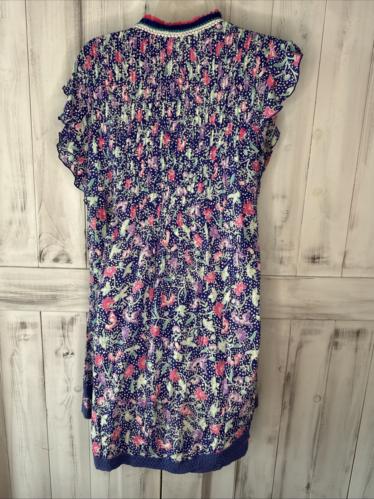 POUPETTE ST BARTH SASHA MINI DRESS SIZE LARGE BLUE PINK FLORAL FLUTTER SLEEVE