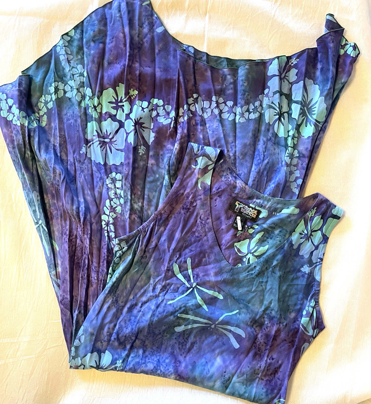 TROPICAL TANTRUM HAWAII M, Batik Wax Art To Wear Sheath A Line Purple Blue Dress