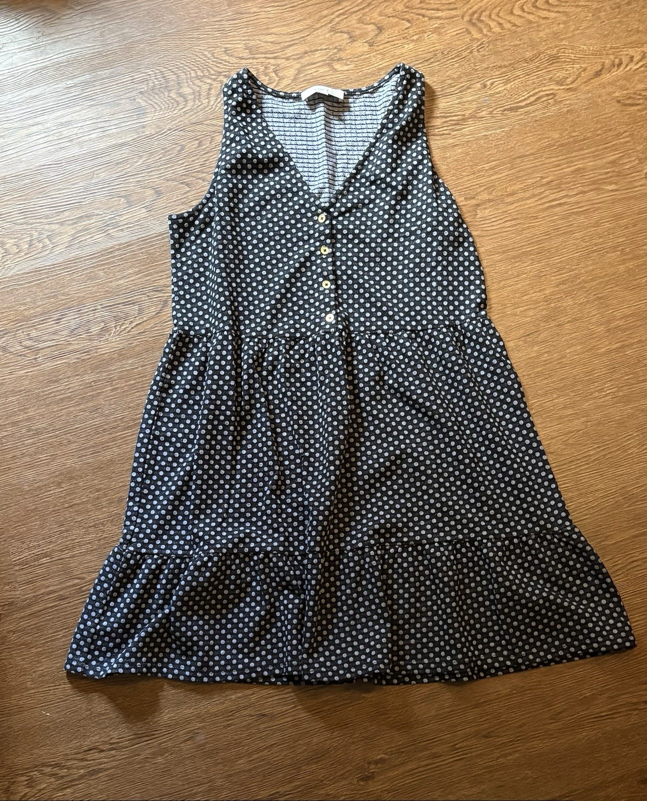 Loft Women’s Button Flounce Mini Dress Size M Black With Grey Soft Knit V-Neck