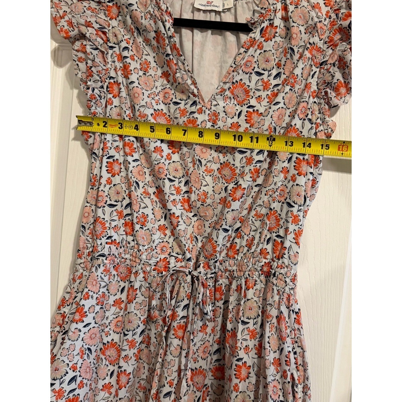Vineyard Vines White Cotton Lined Dress with Subtle Floral Trim