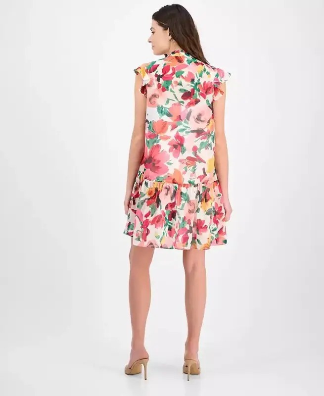 Julia Jordan Floral Flutter Sleeve Dress Women’s Large Ivory Multicolor
