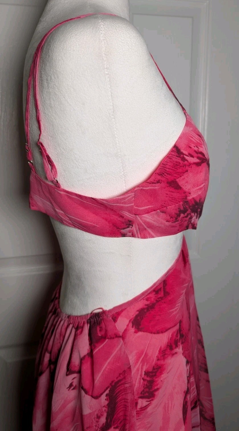 Luxxel Dress Size Medium Strappy Cut Out Sides/Back Hi/Lo Sheer Lined Resort