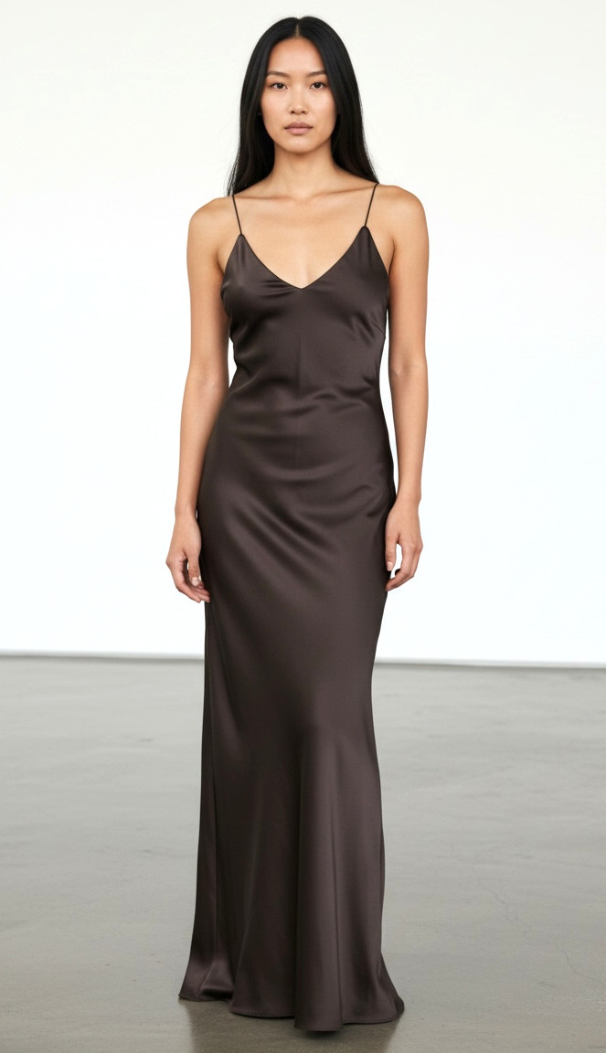 NWT Commense Black Satin Backless Maxi Dress Size XS Minimalist Slip EveningGown