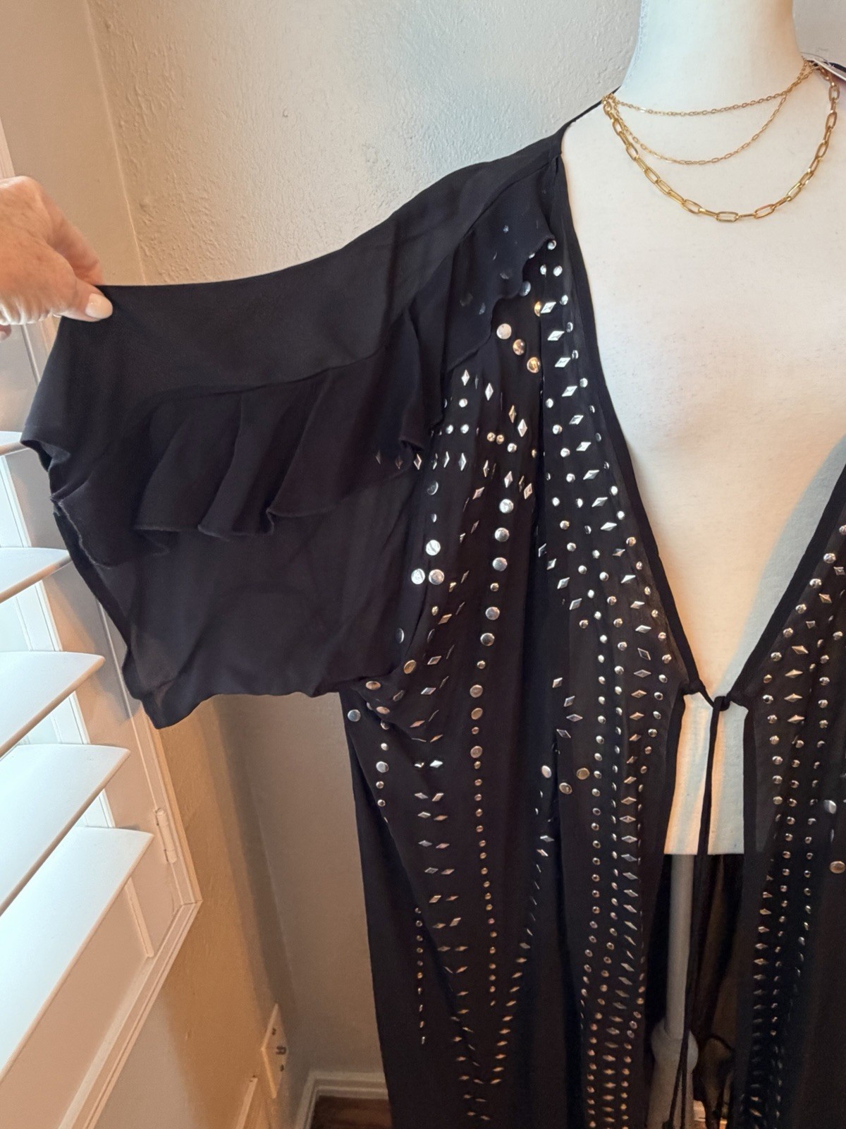 33- Free People Studded Duster Kimono Black NWT Sheer Cardigan Boho Cover Up