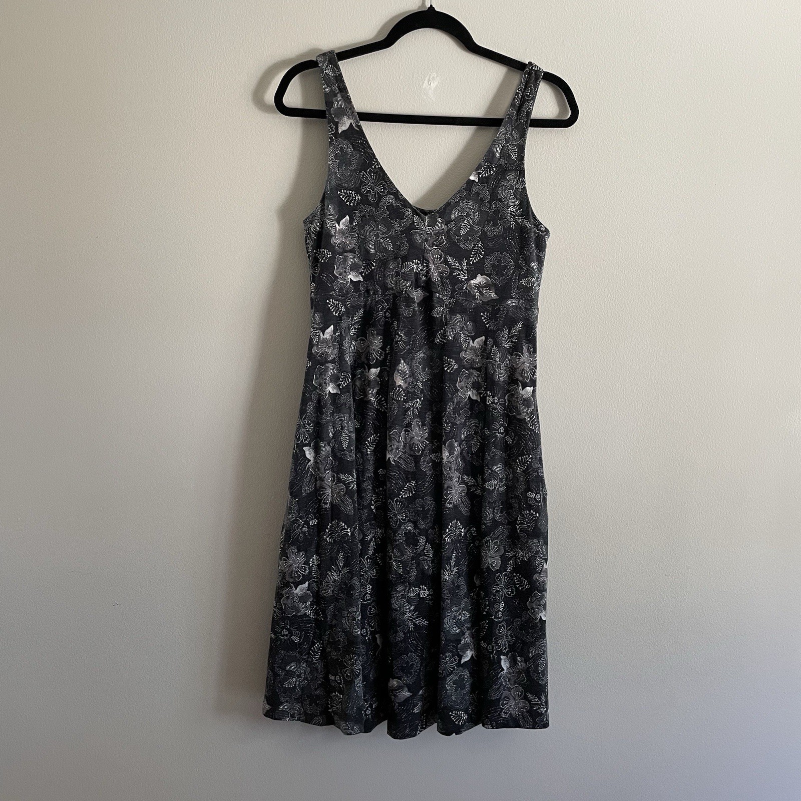 Patagonia S Black Floral Slub-Knit Jersey Pockets Sleeveless Laurel Ridge Dress