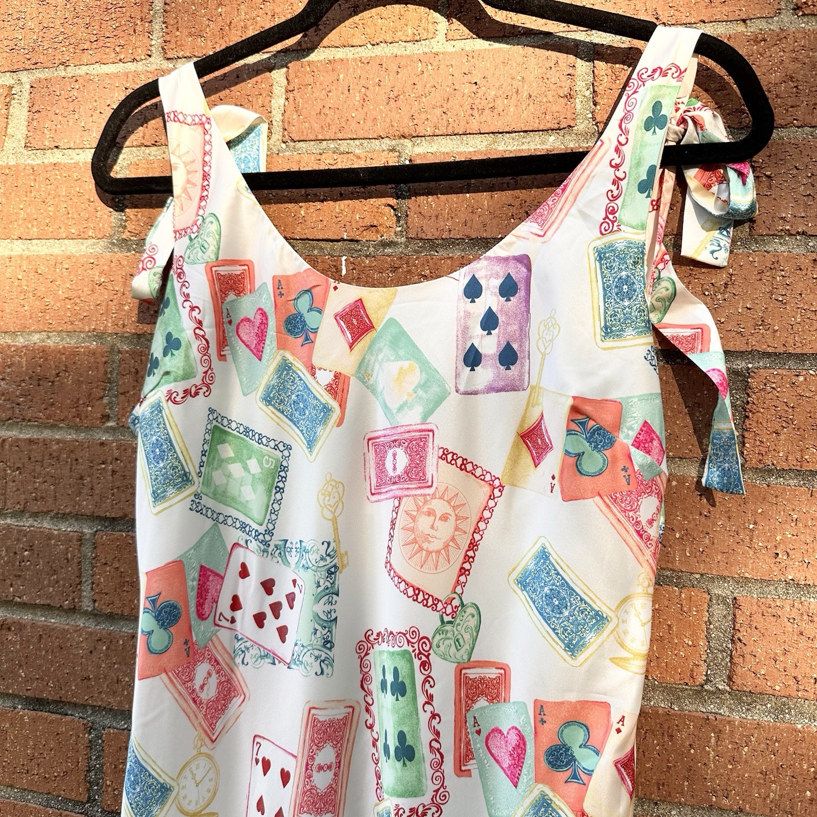 Satin Midi Dress Deck Of Cards Cream Multi Color Alice In Wonderland Women’s XL