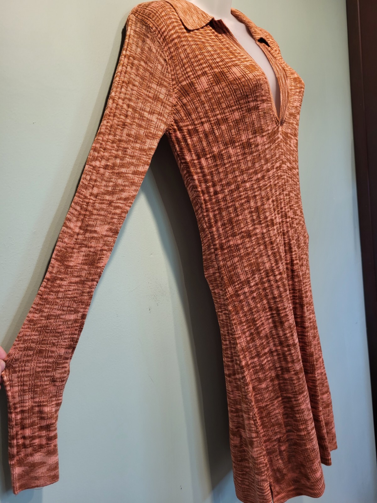New L Space Aria Dress Lightweight Knit Long Sleeve Heathered Pink Brown Sz XL