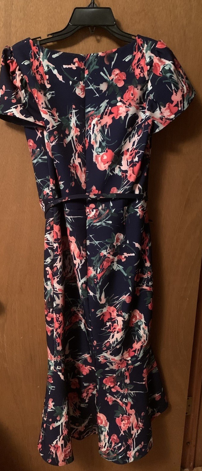David Meister Cap Sleeve Belted Floral Print Stretch Lined Sheath Dress Size 10