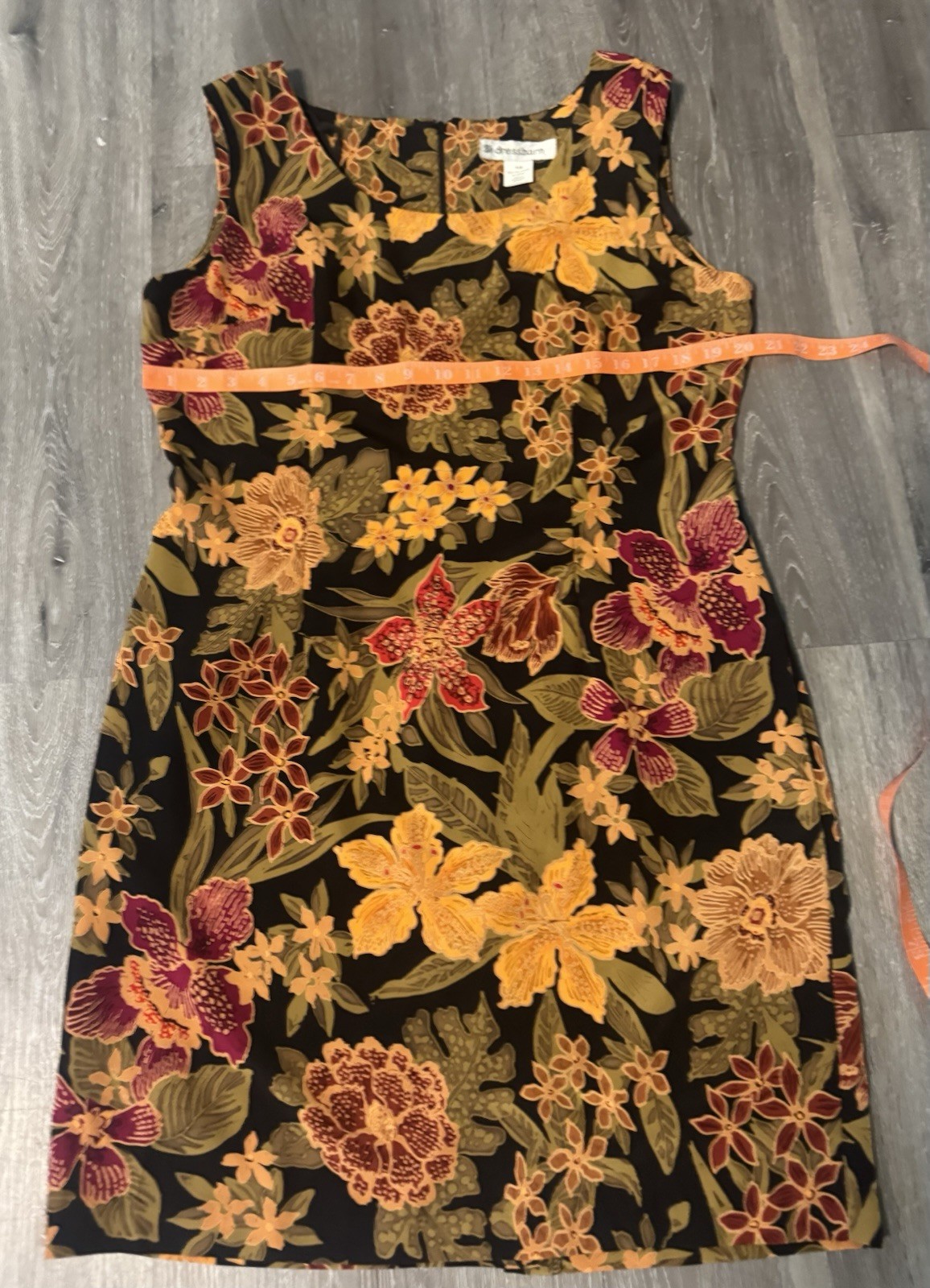Dressbarn Womens Black Multicolor Floral Sheath Dress Square Neck 14 Polyester