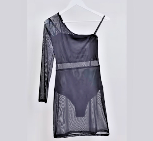 Black Mesh One Shoulder Dress Sheer Cut Out Bodycon Clubwear Party Mini Dress