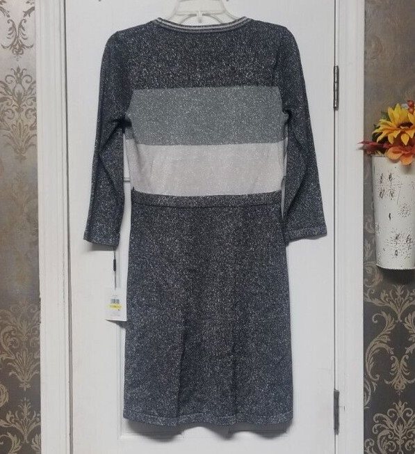 Calvin Klein Women’s Metallic Colorblocked Sweater Dress Grays Sz PM NWT Read!