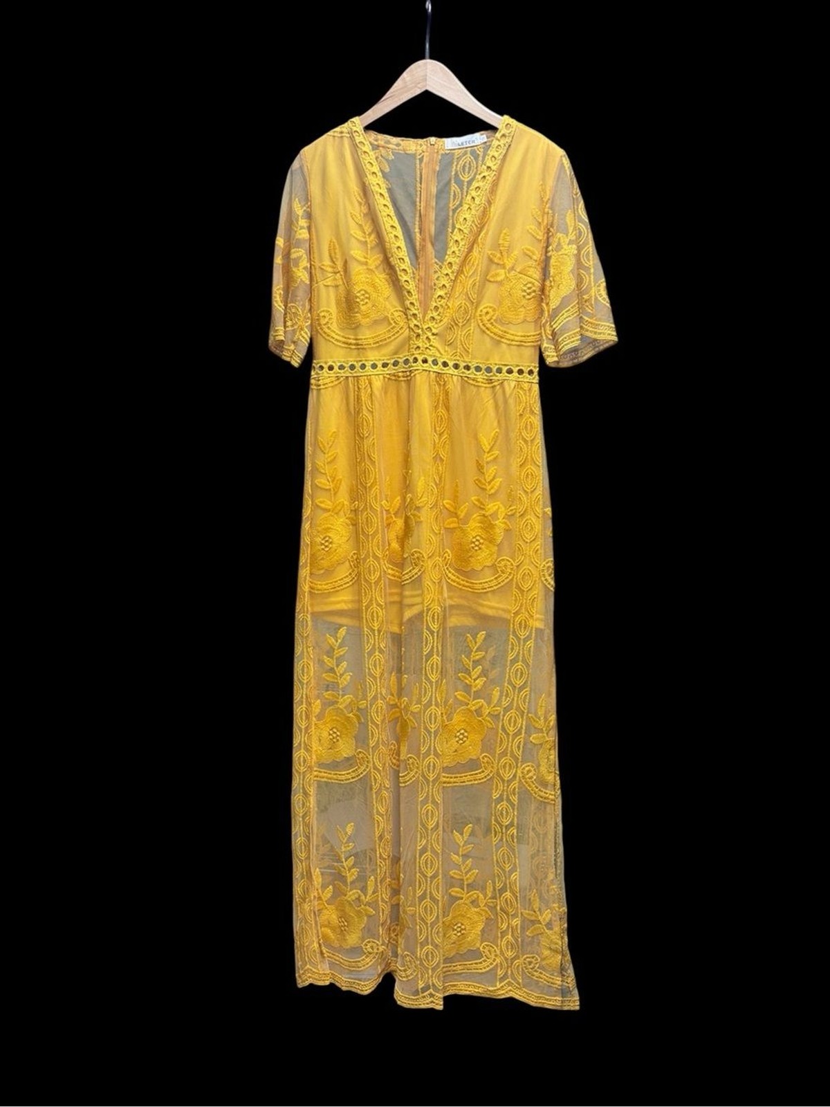 Eleter yellow lace boho romper dress size Small