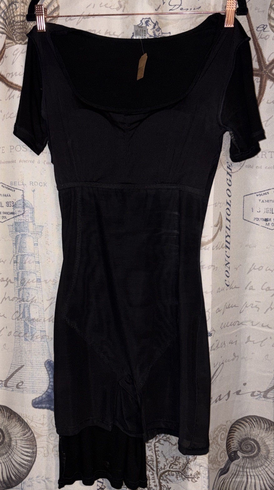 Plus Size XXXL Black Ribbed Shaper Dress Short Sleeves NWT $107 Knee Length