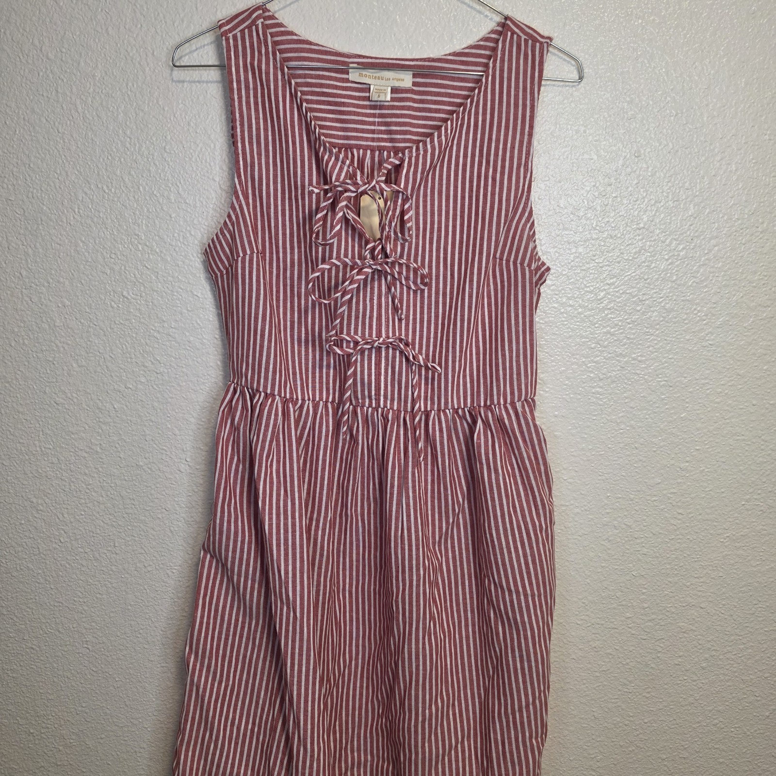 NWT Monteau Los Angeles Striped Lace Up Bow Front Dress Size Small