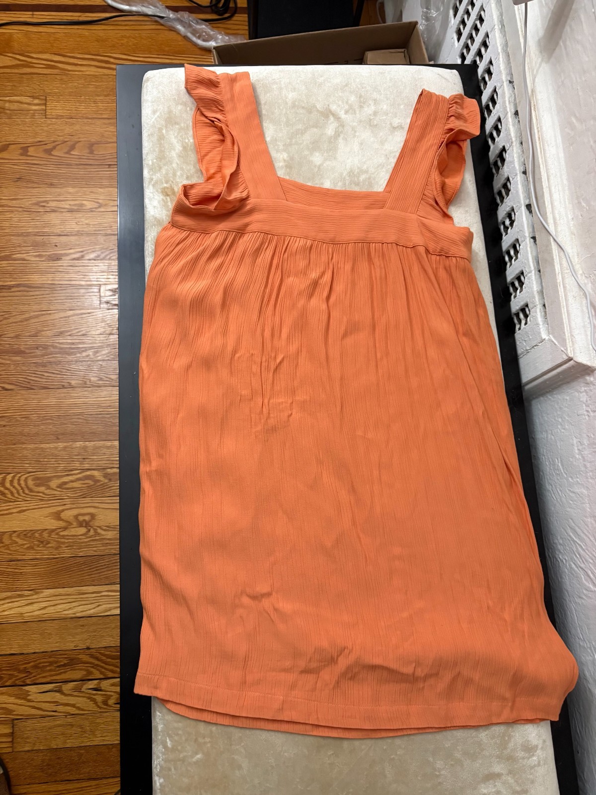 LOFT Ruffle Strap Shift Dress Orange Rust Crinkle Square Neck Mini Tank – SP