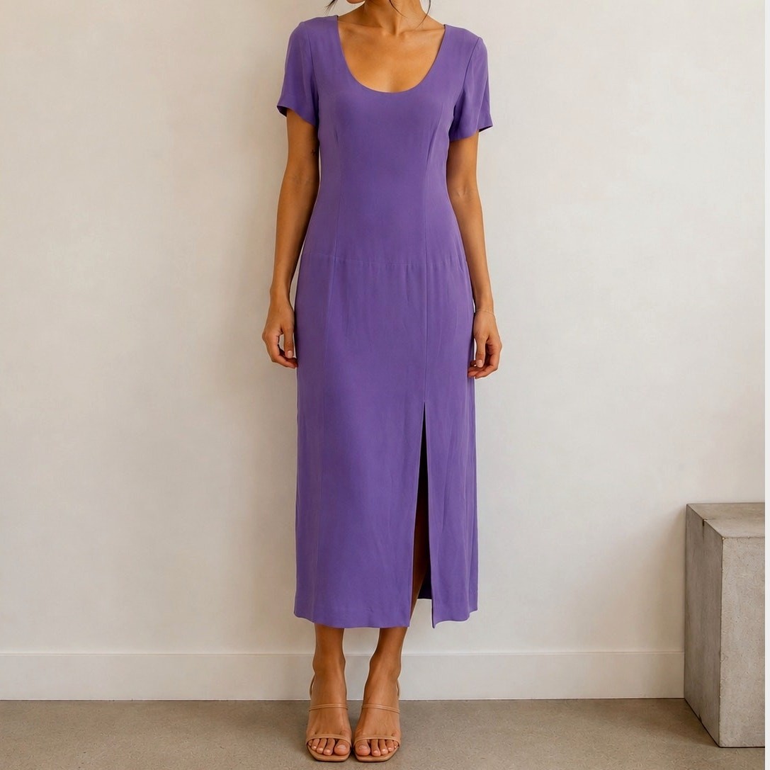 Vintage 90s YL by Yair 100% Silk Lavender Maxi Dress Wedding Guest Formal Sz 10
