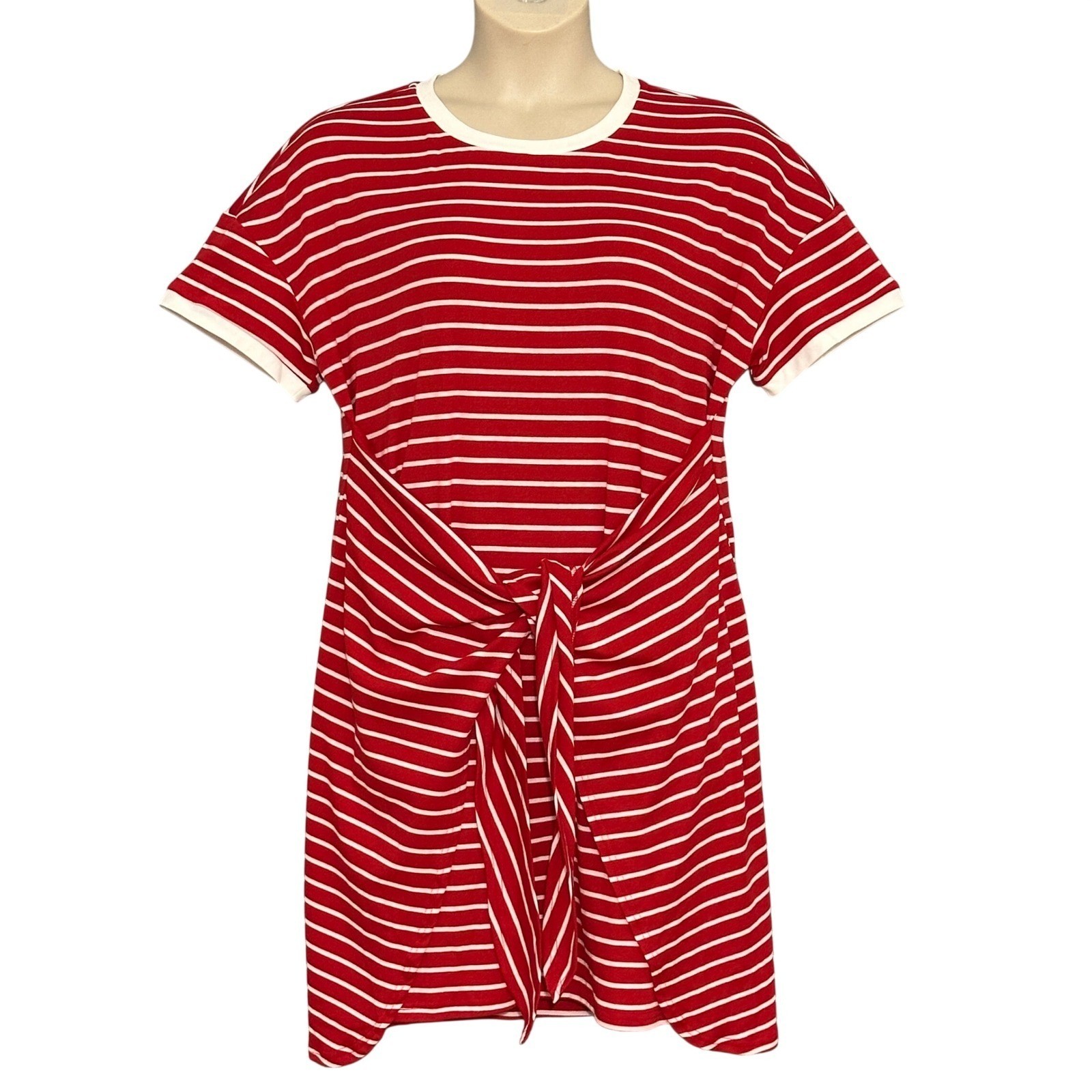 Grace Karin Women Dress Plus 2XL Red Stripe Knit Tie Comfort Preppy Beach Sailor