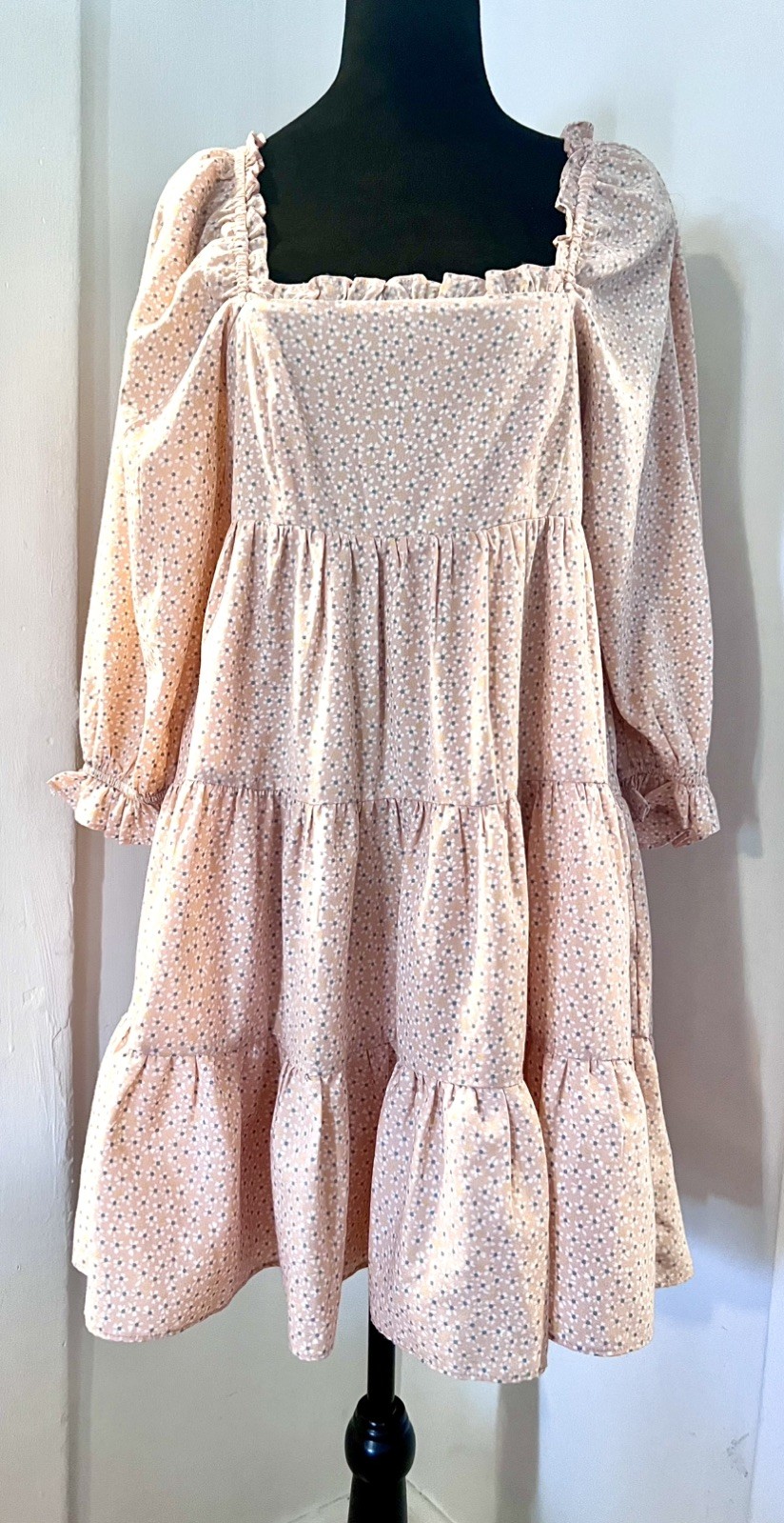 Judith March Tiered Square Neck Puffed Sleeve Daisy Floral Dress Sz S COTTAGE