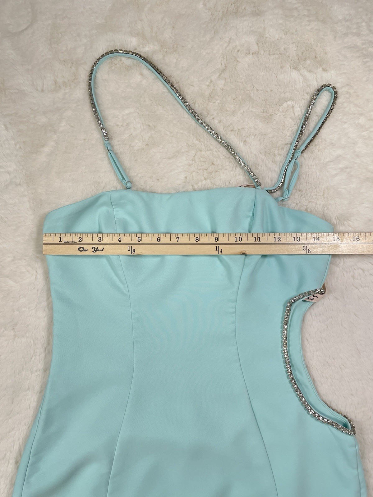 Oh Polly Light Blue Cut Out Beaded Strap Bodycon Mini Dress, Size 8