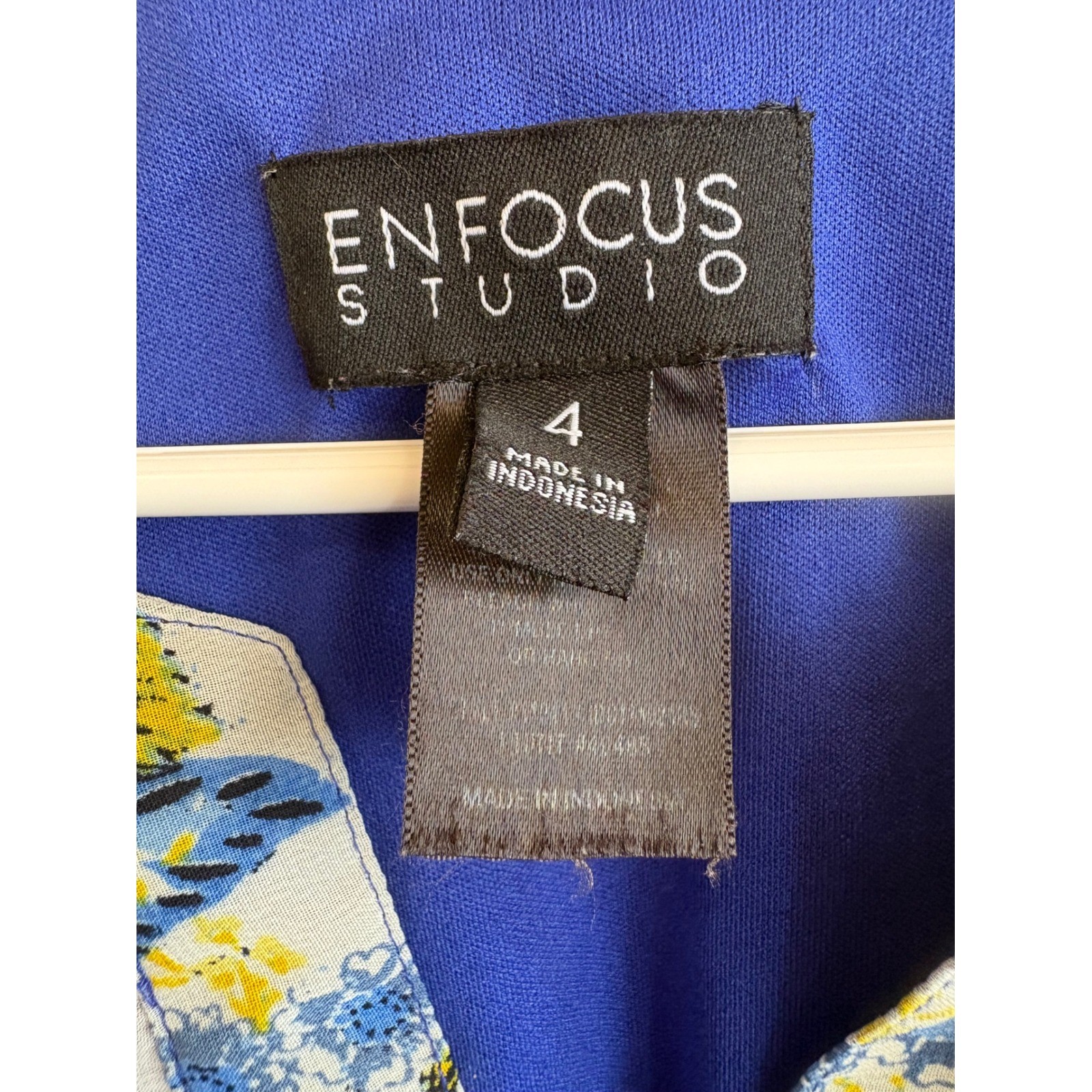 Enfocus Studio Blue Yellow Floral Smocked Waist Roll Tab Sleeve Dress Size 4