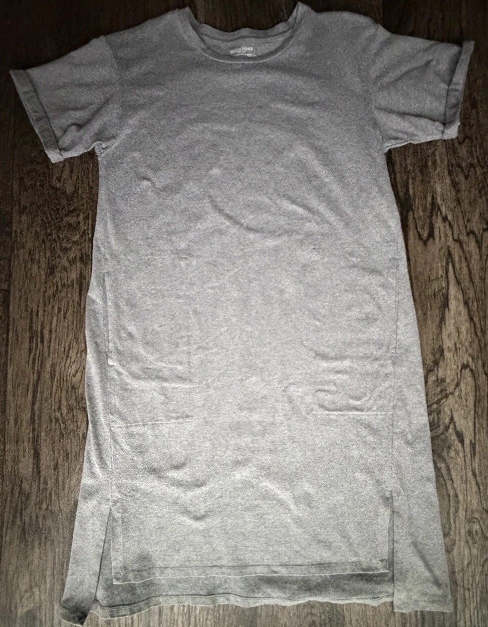 Eileen Fisher Petite Grey Organic Cotton Short Sleeve T-Shirt Shift Dress | PM