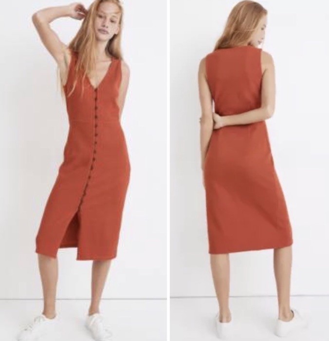 NWT Madewell Organic Cotton Ribbed Button-Down Tank Midi Dress in Clay Size XXL