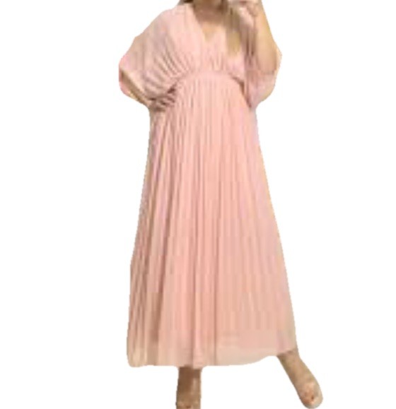 DRESS DAY Pink BlushMaternity Pleated Chiffon 3/4Sleeve Dress Pink- Peach Size L