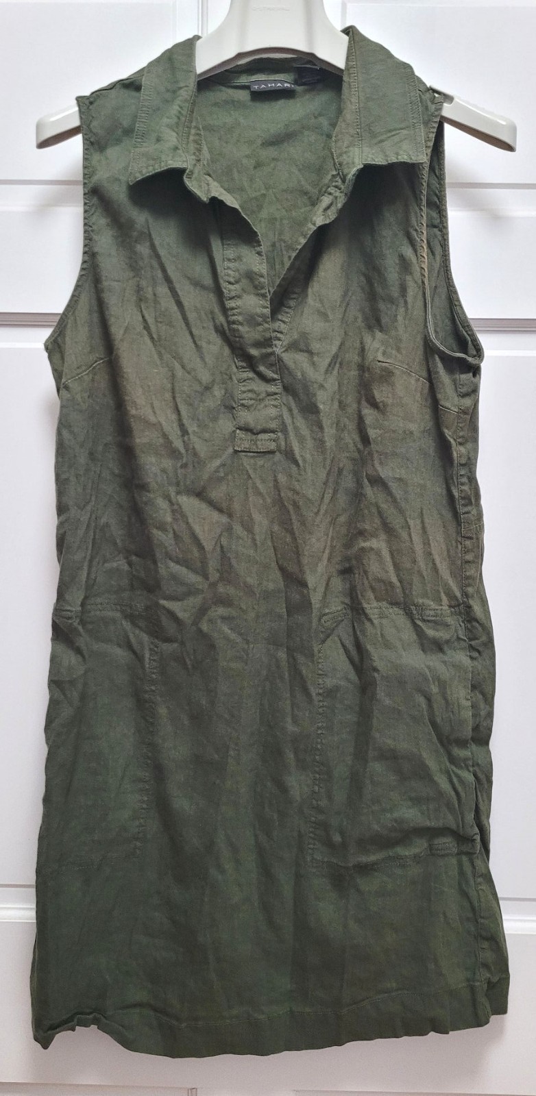 Tahari Women’s Linen Viscose Polo Color Minimalist Sheath Shirt Dress – Green 12