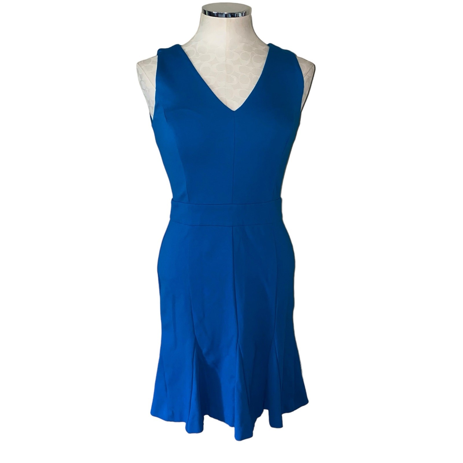 Banana Republic Bright Teal Blue Sleeveless V-Neck A-Line Sheath Dress Size 2P