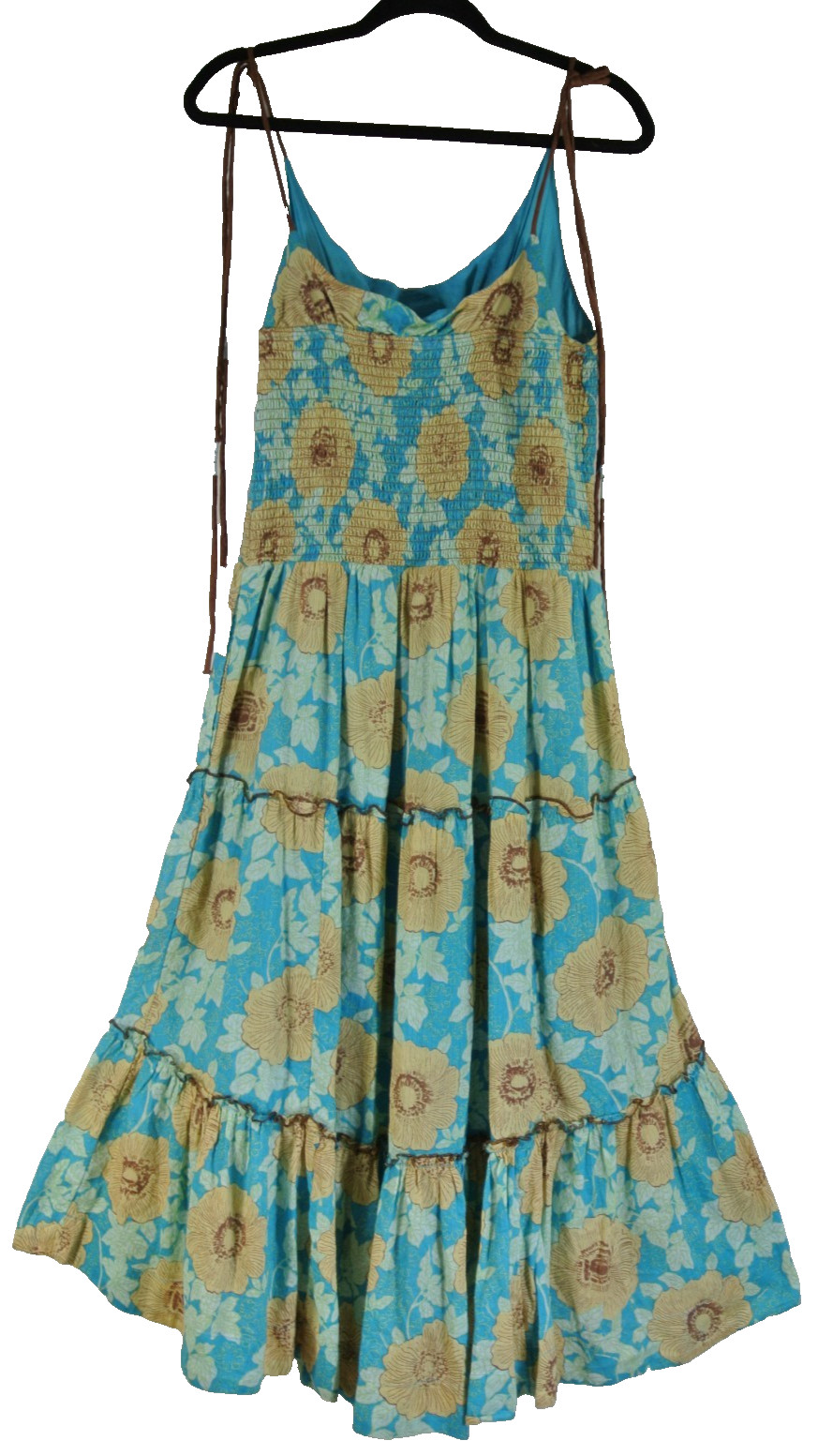 NEW, FREE PEOPLE Adriel Tie Strap Tiered Midi Dress in Ocean Combo Sz L #MD1945