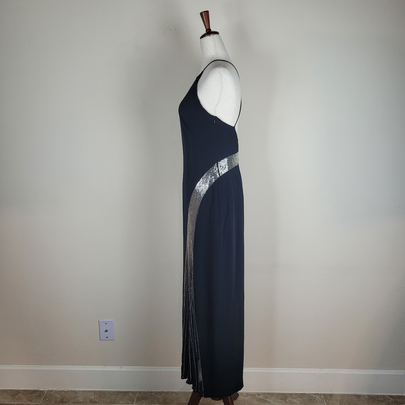 VTG Niteline Dress 6 Black Long Beaded Evening 90s Gown Column Sexy Red Carpet
