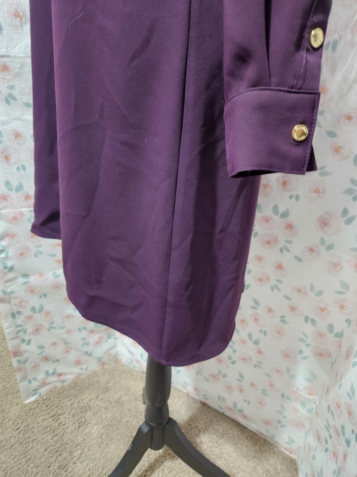 CALVIN KLEIN, WOMEN’S PLUM POLY SNAP FRONT KNEE-LENGTH SHIRT DRESS, SIZE M