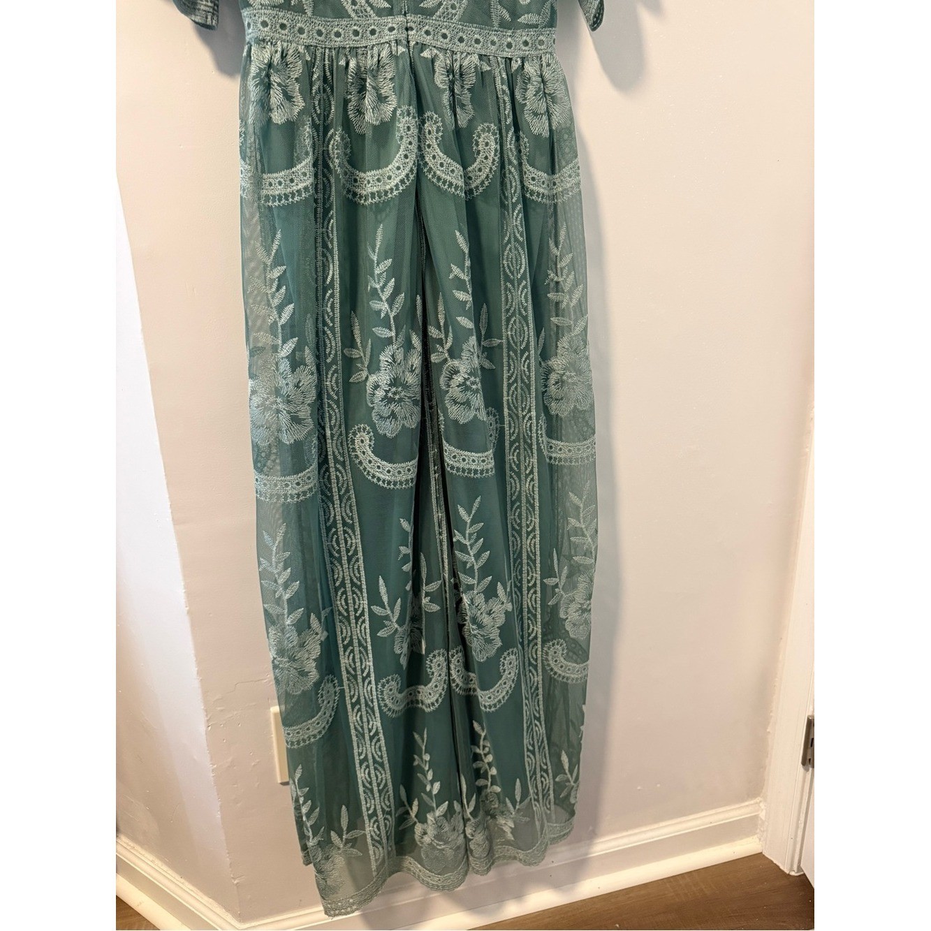 PinkBlush Sage Green Embroidered Lace Maternity Maxi Dress S Romantic Fairycore