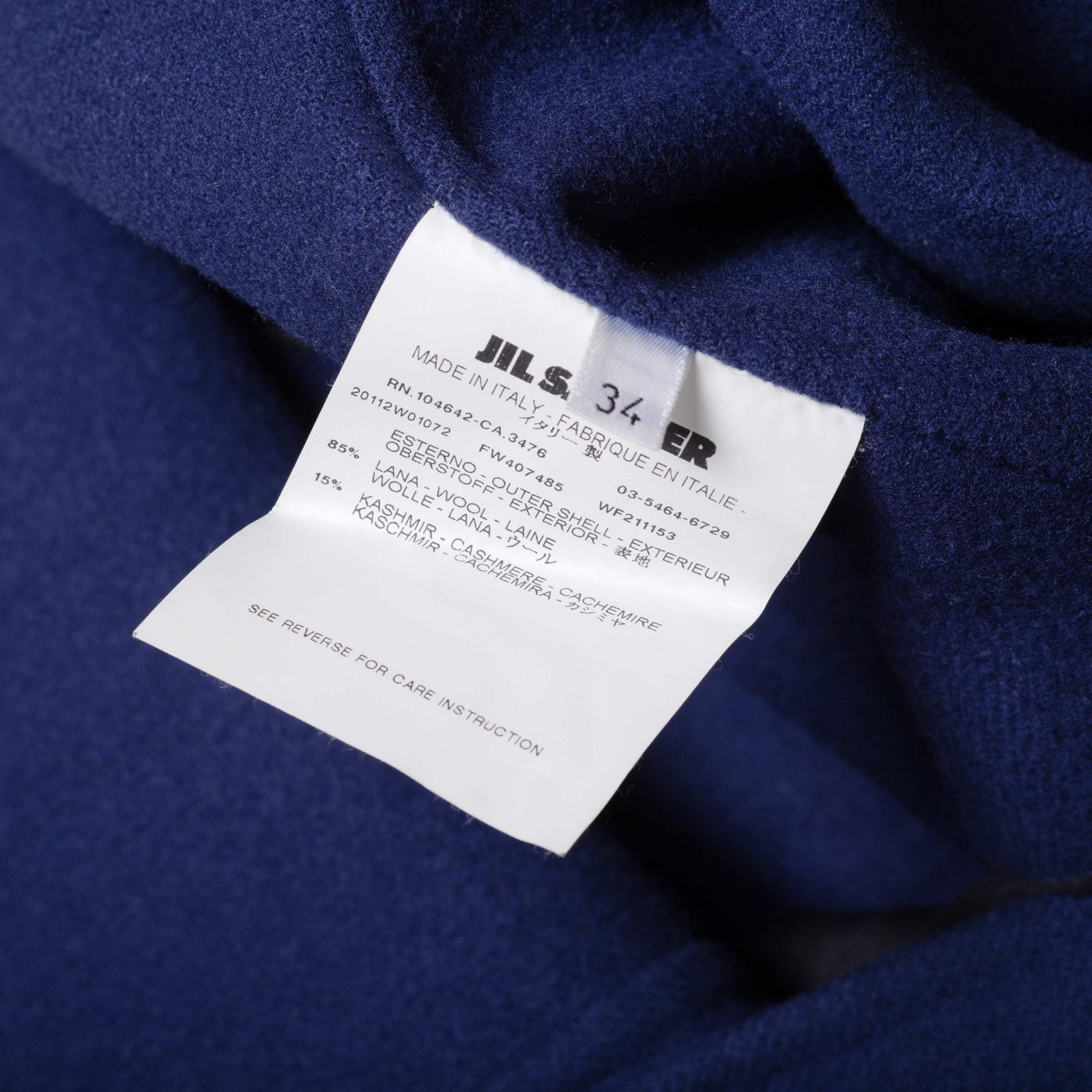 Jil Sander Blue Wool Cashmere Shift Dress Long Sleeve Designer Midi Dress