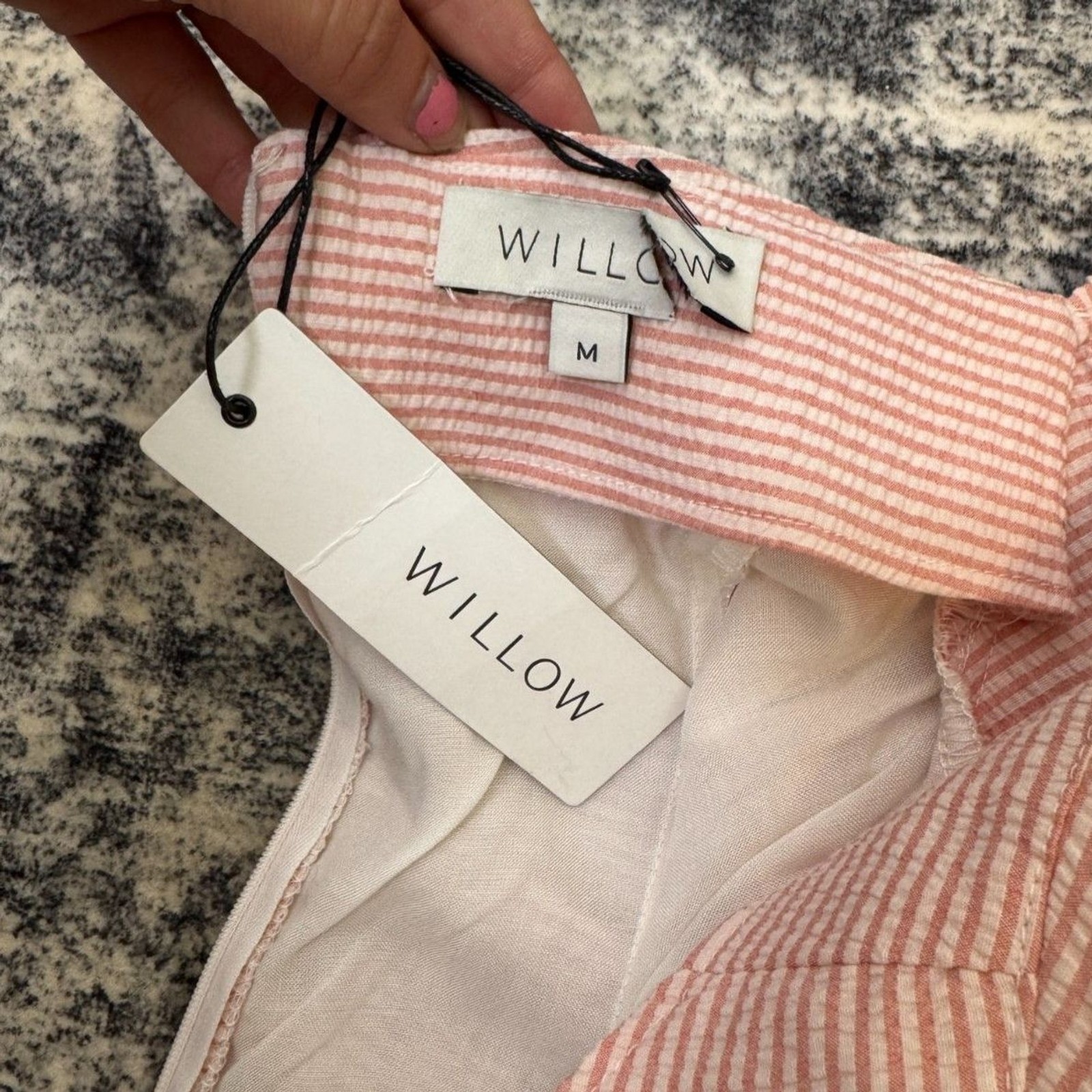 Willow & Clay Pink Seersucker Ruched Puff Sleeve Bodycon Mini Dress Womens M NWT