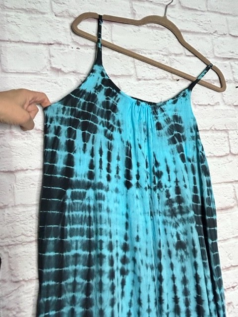 Small/Medium New Tie Dye Gray Black Aqua Blue Gauze Slip Dress Beach Cover 50$