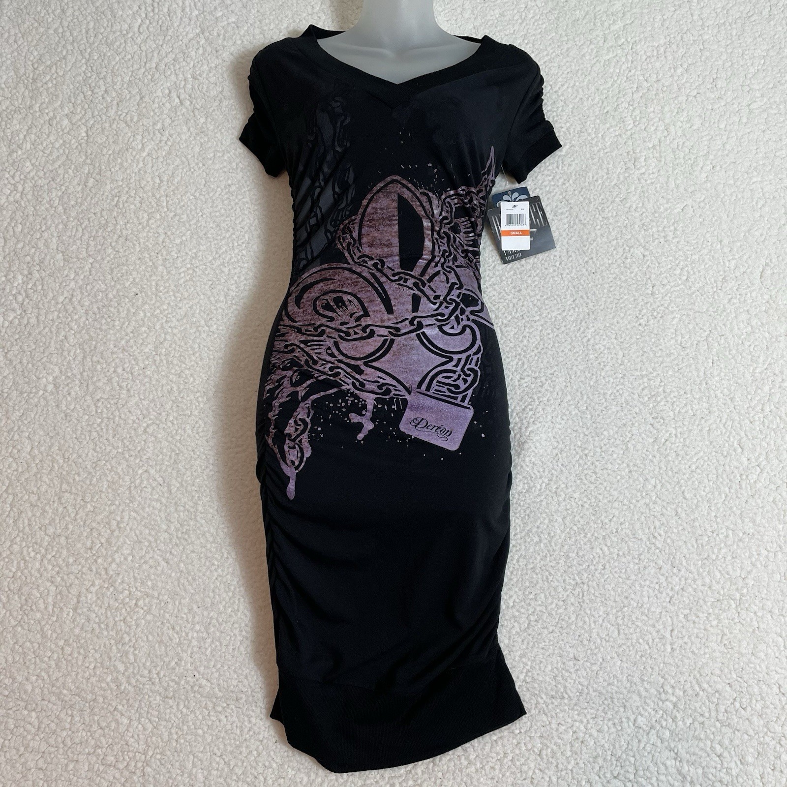 Y2K Beyonce Dereon Shirt Dress Black Purple Bodycon Affliction Style S