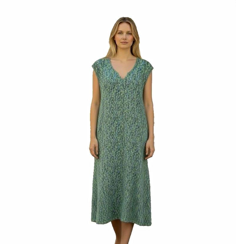 Simms Blue/Green/Yellow Sport Midi Dress V-Neck Cap Sleeve Stretch