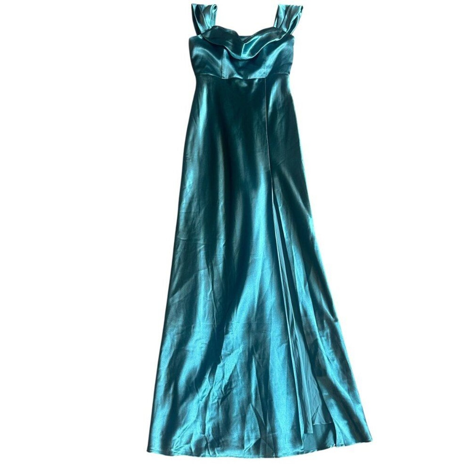 Birdy Grey Mia Shiny Satin Dress Gown Sea Glass High Slit Small Women’s NWT